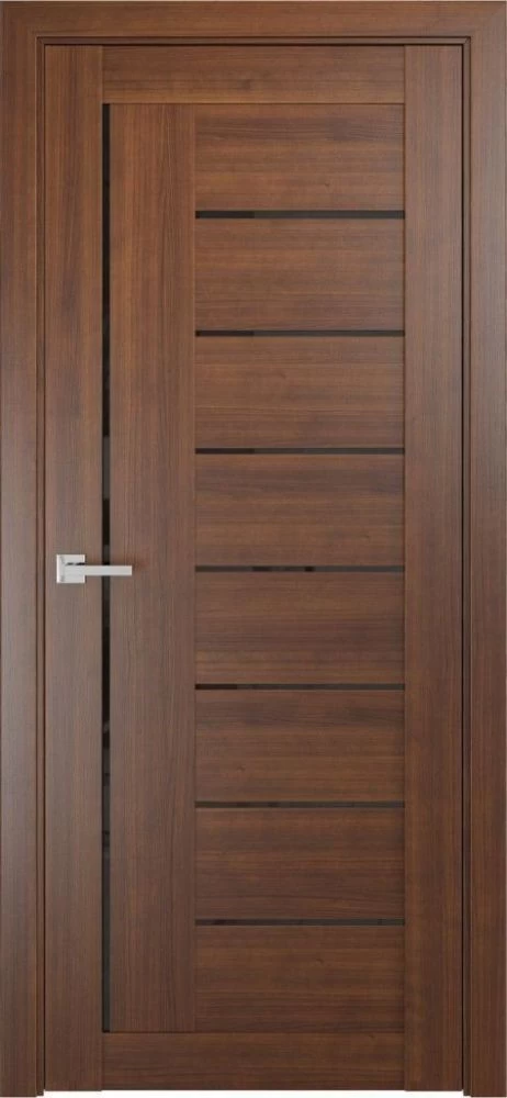 Фото Межкомнатная дверь ЛУ-17 орех темный (стекло лакобель чёрный)